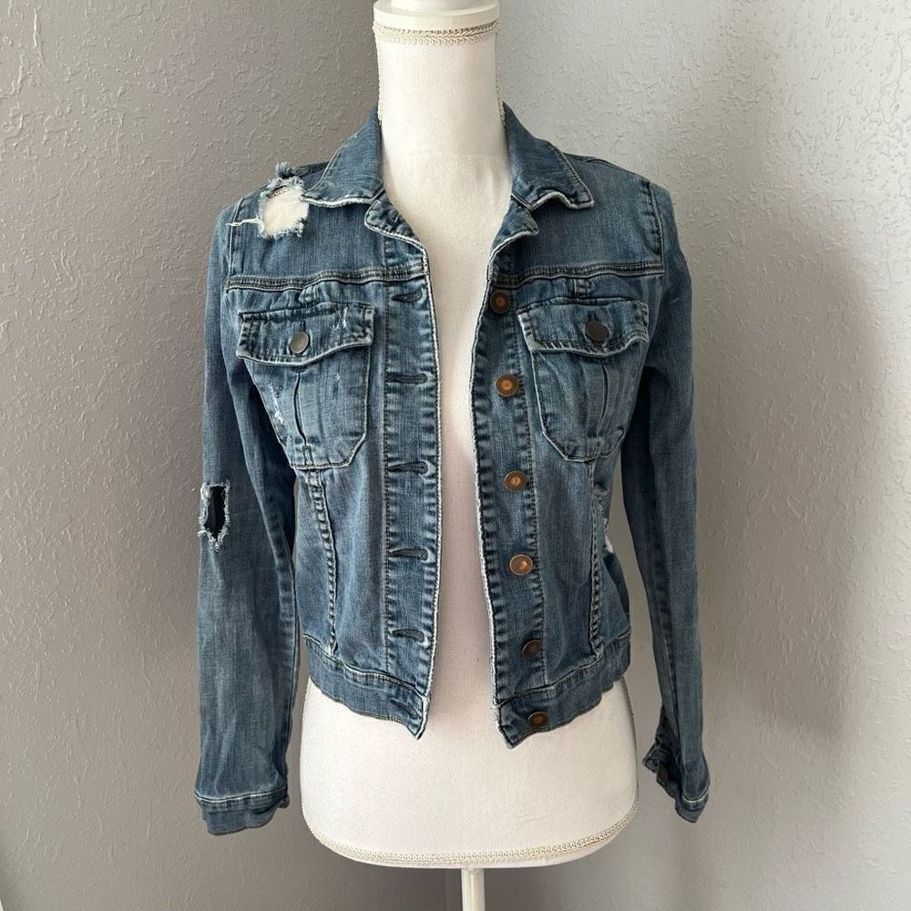 Kut From The Kloth Distressed Denim Crop Jacket Size XS